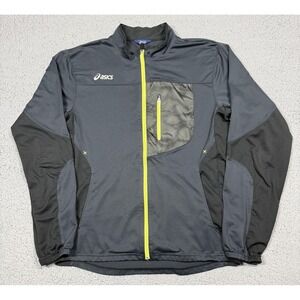 ASICS Jacket Mens Medium Gray Black Full Zip Track Running Colorblock XXK532